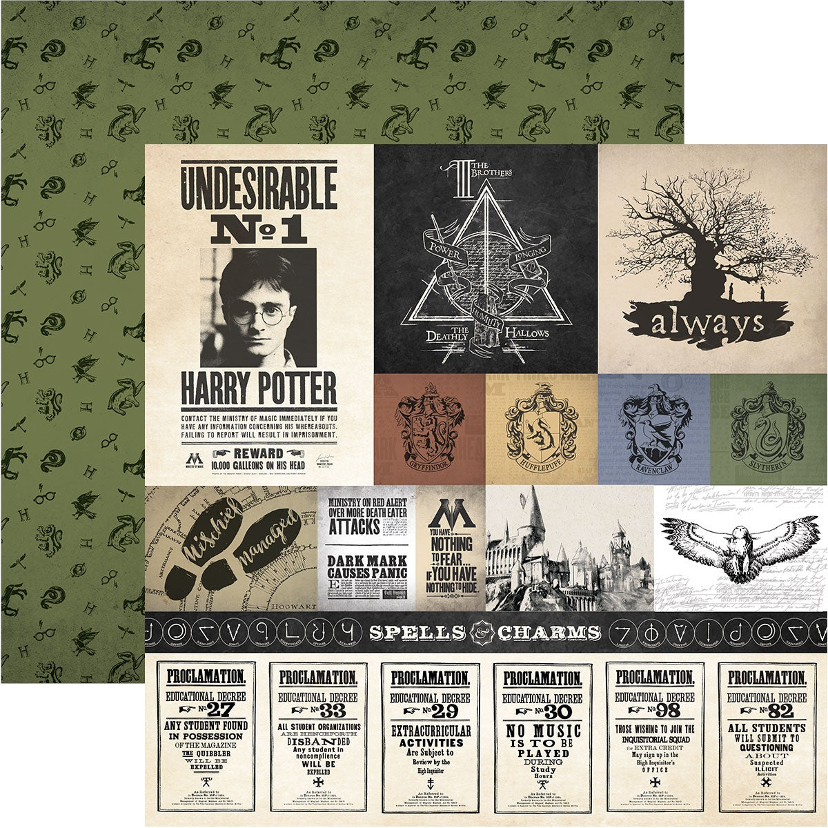Double-Sided Cardstock - Harry Potter Olive/Tags
