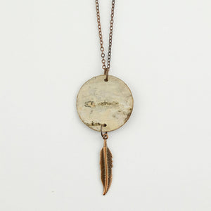 Birch Bark Necklace with Metal Feather